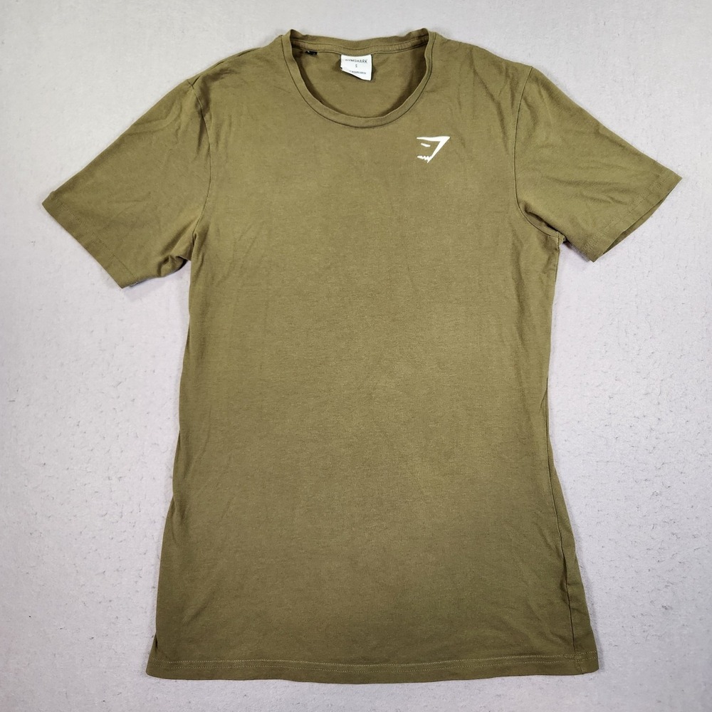 Gymshark T-Shirt Mens Small Olive Short Sleeve Athletic Performance Work Out